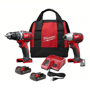 MILWAUKEE 2691-22 Cordless Combination Kit: 18 V Volt, 2 Tools, 1/2 in Drill (Compact, 1,800 RPM), Contractor Bag