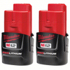 MILWAUKEE 48-11-2411 Battery: Milwaukee®, M12™ REDLITHIUM™, Li-ion, 2 Batteries Included, 1.5 Ah, Compact, 2 PK