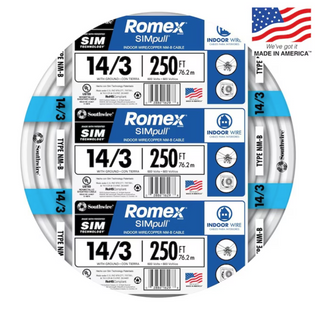 ROMEX 63947655 Southwire 250-ft 12 / 3 / Romex SIMpull Solid Indoor CU NM-B W/G Individual pack ( By-the-roll )