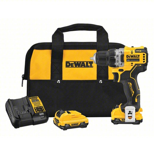 DEWALT DCD701F2 Drill Kit: 12V DC, Subcompact Premium, 3/8 in Chuck, 1,500 RPM Max., Brushless Motor, XTREME