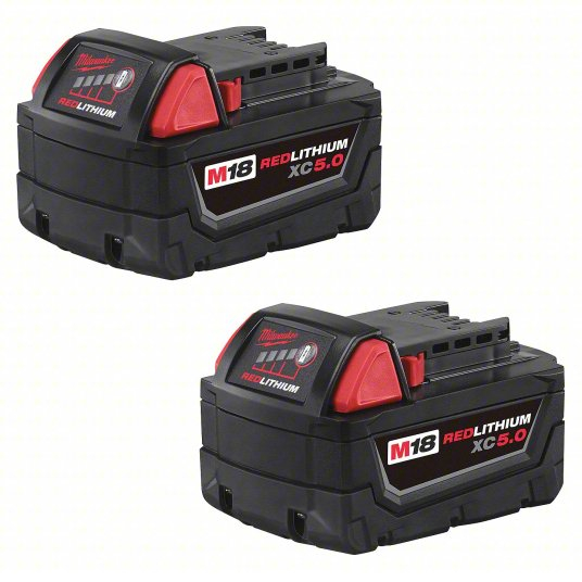 MILWAUKEE 48-11-1852 Battery: Milwaukee®, M18™ REDLITHIUM™, Li-ion, 2 Batteries Included, 5 Ah, XC, (2) Batteries, 2 PK