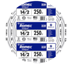 Southwire 28827469 250-ft 14 / 2 / Romex SIMpull Solid Indoor CU NM-B W/G Individual pack ( By-the-roll )