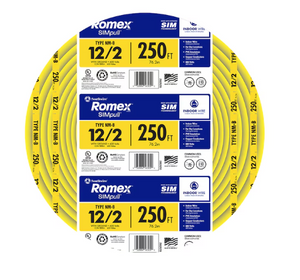 ROMEX 28828269 Southwire 250-ft 12 / 2 / Romex SIMpull Solid Indoor CU NM-B W/G Individual pack ( By-the-roll )
