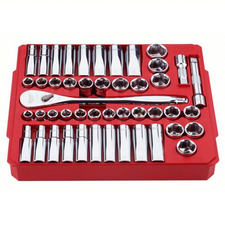 MILWAUKEE 48-22-9010 Socket Wrench Set: 1/2 in Drive Size, 47 Pieces, (26) 6-Point, (18) 6-Point, Chrome