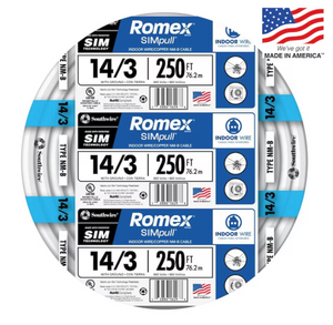 ROMEX Southwire 63946855 250-ft 14 / 3 / Romex SIMpull Solid Indoor CU NM-B W/G Individual pack ( By-the-roll )